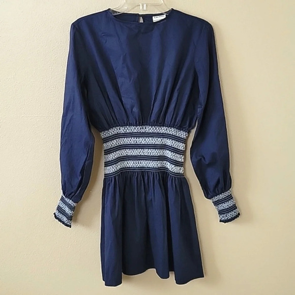 ESCVDO Santos Navy Blue Smocked Dress - Size Small - Picture 1 of 10